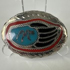 Vintage Native American Silver Tone Bearclaw Turquoise Inlay Belt Buckle