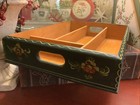 Wooden Silverware Drawer counter Holder divider hand Painted Dk Green toleware 