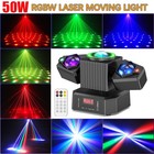 Rgbw  Laser Light Led Moving Head Disco Stage Lighting Beam Dmx512 Party Dj 50w