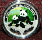 2011 Tuvalu  1 Wildlife In Need  Giant Panda Colored 1oz Silver Coin W box   Coa