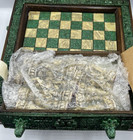 Aztec Mayan Calendar Malachite wood Green Chess Set Complete Great Condition Vtg