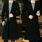 Mens Full Length Single Breasted Wool Blend Military Long Trench Coats Jackets