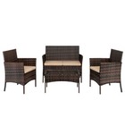 4pcs Patio Rattan Furniture Set Wicker Sofa Loveseat Chairs Glass Table Outdoor