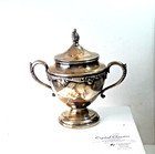 Vintage Silver Plated Footed Sugar Bowl With Lid And Ornate Handles