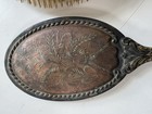 Vintage Silver Plated Repousse Hand Mirror   Hair Brush Vanity Set Victorian