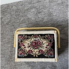 Vintage Wicker Sewing Basket Floral Tapestry Padded Lid Woven Craft Box Gold