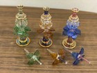 3x Mouth Blown Egyptian Perfume Bottles Pyrex Glass Gold Paint Flower Shape 6 6 