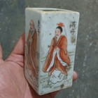 Chinese Collectable Art Hand Famille Rose Porcelain Figure Brush Pot