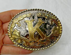 Wmg Western Belt Buckle Initial K Cowboy Rodeo 2 Tone Silver Gold
