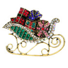 Vintage Christmas Sleigh Brooch Pin   crystal Rhinestone Christmas Jewelry Gift