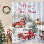 Vintage Christmas Red Truck Shower Curtain  White Winter Snowscape White Barn