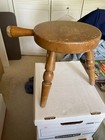 Vtg Authentic Furniture Products 3-legged Milking Stool W  Handle Made In Japan