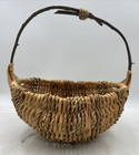Primitive Vintage Woven Oak Splint Egg Gathering Buttocks Basket Handle