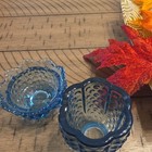 Blue clear Hobnail Pressed Glass Votive Fairy Light Candle Holder