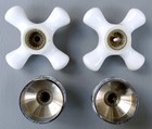 Vintage Porcelain Cold   Hot Water Faucets Cross Handles Knobs C H   Escucheons