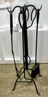 Vintage Hand Forged Fireplace Tool Set  stand   4 Tools 