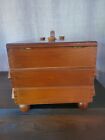 Vtg Wood Accordion Fold Out Sewing Box Basket Dove Tailed Drawer Romania 2 Tier
