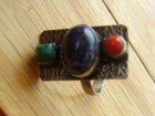 Lapis  Coral  Turquoise Sterling Silver Ring Sz 8 -1 2 Vintage Signed