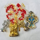 Antique Vintage Catholic Crystal Rosary Prayer Bead Religious Crucifix Necklace