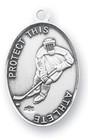 Sterling Silver Saint Christopher Hockey Pendant Medal Necklace Chain   Box