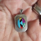 Native American  Navajo Micro Inlay Sterling Silver Pendant   Earring Set 