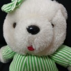 Vintage White Plush Teddy Bear Green Striped Outfit   Bow 8  Stuffed Animal Doll