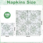  100 Pcs Floral Napkins  Green And White Toile Napkin Wedding Sage Green
