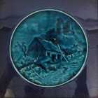 Victorian Majolica Blue Tile Seaside Cottage Framed In Oak 9 25  X 9 25 