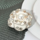 Elegant White Camellia Flower Brooch Pin With Large Pearl And Crystal Accents