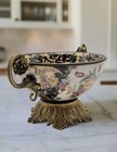 Chinese Export Crackle Glaze Center Piece Ormolu Style Handles Estate Find