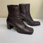 Enzo Angiolini Brown Leather Square Toe Block Heel Ankle Boots Womens Size 6m