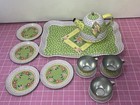 Vintage Schylling Tea Party Set Teapot Cups Saucers Plates Tray Green Pink Play