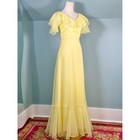 Vintage 1970s Yellow Dress Elegant Prairie 70s Romantic Flutter Sleeves 1980s