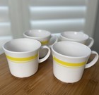 4 White Yellow Vintage Retro Melamine Mug Cup Handles Plastic 70   s Mcm Juice