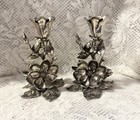 Vtg Arthur Court 2001 Magnolia Flower Bird Candleholders Cast Aluminum Set Of 2
