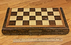 Vintage Wooden Chess Set With Folding Chess Board Case - Ornate Hand-carved 