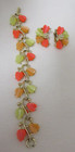 Vintage Gold Tone Shades Of Orange   Lime Thermoset Bracelet   Clip-on Earrings
