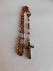 Vintage Silver French Carved Wood Bead Rosary France