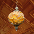 Chunky Lucite Swag Lamp Vintage Orange Yellow Brass Candy Ceiling Ball Mcm Light