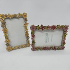 Enamel Floral Mini Picture Frame W rhinestone Accents Holds 2   x3    Photo Set Of 2
