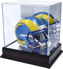 Mini Helmet Display Case Mirror Back Antique Mahogany Holder Acrylic Uv Protect