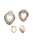 Antique Lot Of 4 Pieces Ex Voto Milagro Heart Embossed In Silver   18 83 Gr