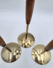 Mcm Brass Teak Candle Holders Set 3 Graduated Danish Modern Decor Vtg