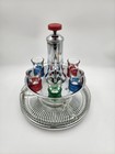 Vintage Mid Century Modern Chrome Rotating Decanter Set Barware W 6 Shot Glasses