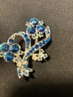 Brooch Vintage Blue Rhinestone Crystals Silver Flower Bouquet Pin 2x2   