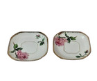 Royal Sealy Ceramic Saucers Japan Floral Square Pink Green Gold Trim Set Of 2