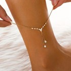 Women Long Tassel Chain Anklet Inlaid Shiny Rhinestones Dainty Foot Jewelry Gift