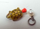 Lot Of 2 Vintage Tiny Miniature Pendants Charms Enameled Turtle   Genuine Pearl