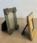 2- Small Metal Enamel Photo Picture Frame Stand Up Green Yellow Floral