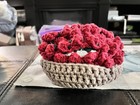 A Set Of 4   Hand Made Crocheted Bouquet flower Style Coaster   red 
